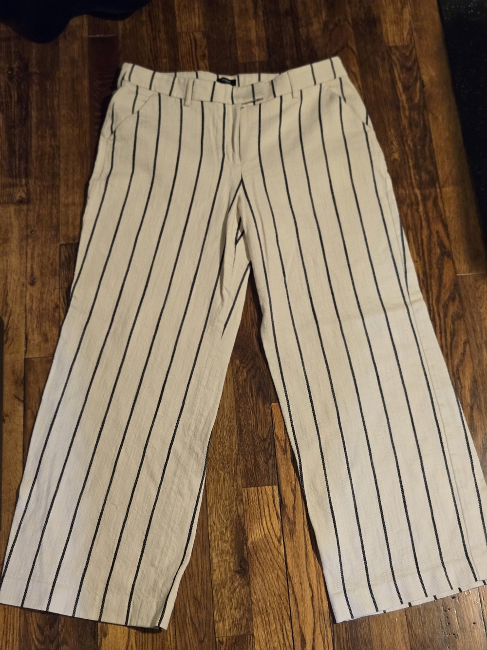 Express Cream Pants with Navy Pinstripes